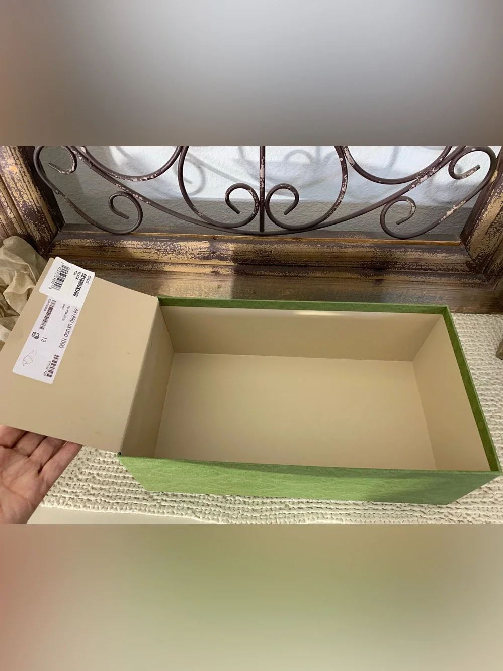 Authentic Gucci Olive Green Embossed Logo Empty Shoe Box, Gift Decor 14.5x8.5x25